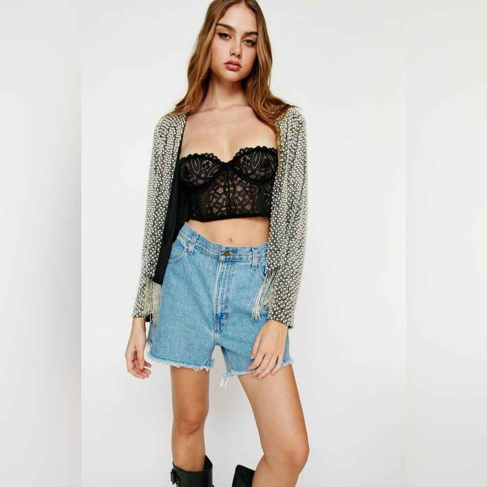 Nasty Gal Silver Rhinestone Fringe Jacket Festival Concert Jacket | NWT Size 2